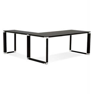 Bureau D'angle En Verre Design "hovik" 200cm Noir