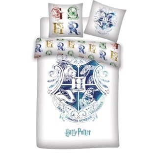 Parure De Lit Simple - Harry Potter, Les 4 Maisons Blanc-140 Cm X 200 Cm