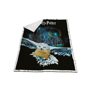 Plaid Polaire Harry Potter - Hedwige La Chouette - Noir Et Bleu