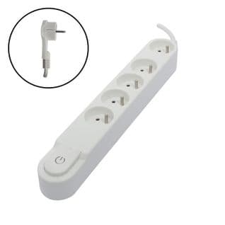 Bloc Multiprise 5 Prises 16 A Avec Interrupteur, Fiche Plate, Câble 1,5 M Ho5vv-f 3x1,5 Mm² Blanc