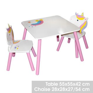 Table Avec Chaise Enfant Design Licorne - Blanc Et Rose