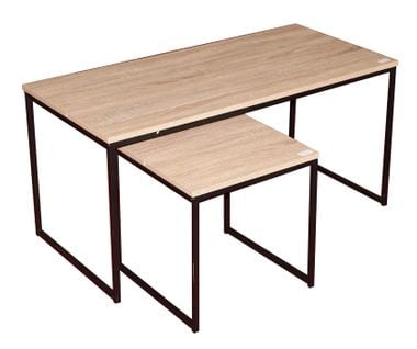 Set De 2 Tables Basse Gigognes En Bois Et Métal Noir 100x48xh48cm Et 40x40xh40cm