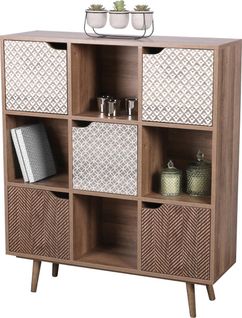 Bibliotheque Armoire De Rangement 9 Casiers Et 5 Portes 90l x 29l x 105h cm