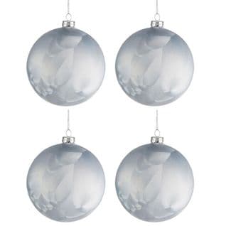 Lot De 4 Boules De Noël "glacé" 10cm Bleu