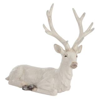 Statue Déco à Poser Cerf  "couché" 70cm Blanc