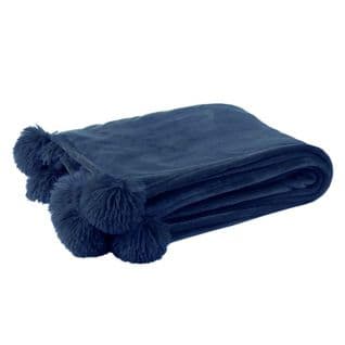 Plaid à Pompons "blanket" 130x170cm Bleu