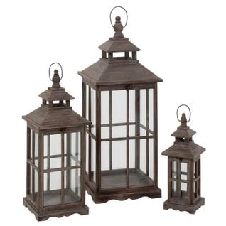 Lot De 3 Lanternes Déco "fenêtre" 80cm Marron