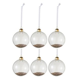 Lot De 6 Boules De Noël En Verre "paillettes Or" 8cm Transparent