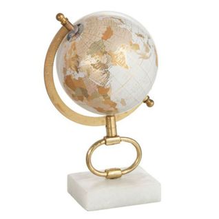 Globe Sur Pied En Marbre "mappemonde" 27cm Or