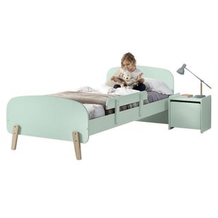 Pack - Lit Enfant, Barrière et Chevet "kiddy" 90x200cm Vert Menthe