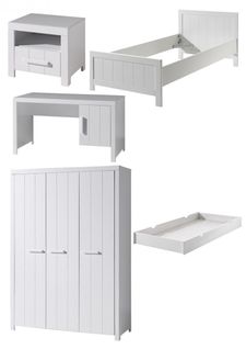 Erik  Lit Simple 90x200 + Bureau + Chevet + Armoire 3 Portes+ Lit Gigogne