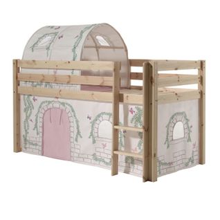 Pino  Lit mi-haut Pin Massif Naturel 209 X 105 X 114 Cm + Tunnel Et Rideau De Lit Birdy