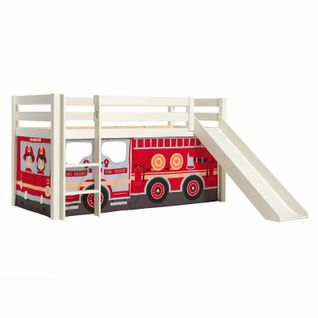Lit Enfant Surélevé Avec Toboggan "pino Fire Truck" 90x200cm Blanc