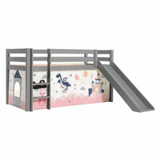 Lit Enfant Surélevé Avec Toboggan "pino Princesse Sophie" 90x200cm Gris