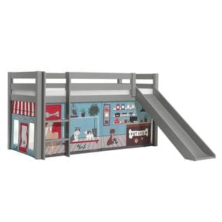 Lit Enfant Surélevé Avec Toboggan "pino Pet Shop" 90x200cm Gris