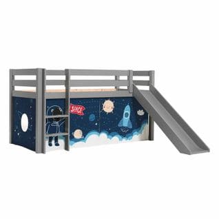 Lit Enfant Surélevé Avec Toboggan "pino Space Shuttle" 90x200cm Gris