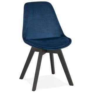 Chaise Design Velours et Bois "pady" 85cm Bleu et Noir