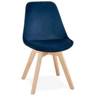 Chaise Design Velours et Bois "pady" 85cm Bleu et Naturel