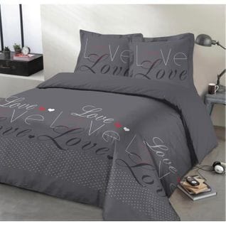 Parure De Couette 100% Coton Love - 1 Housse De Couette 220x240 Cm + 2 Taies D'oreillers 65x65 Cm A