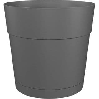 Pot À Fleurs Et Plantes Rond Capri Large - Plastique - Réservoir D'eau - 50 Cm - Anthracite