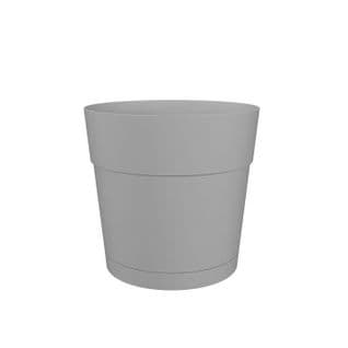 Pot À Fleurs Et Plantes Rond Capri Large - Plastique - Réservoir D'eau - 30 Cm - Gris Clair