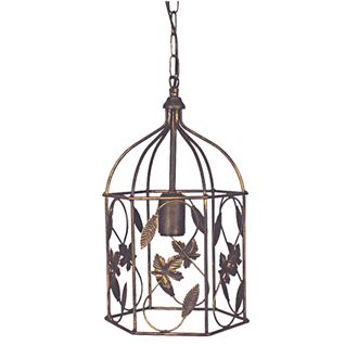 Suspension Lanterne Cage Métal Marron Or 68 Cm..