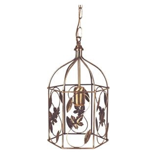 Suspension Lanterne Cage Métal Laiton Vieillir 68 Cm..