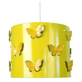 Suspension Bol Métal,papillon  Jaune 80 Cm.