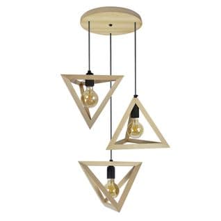 Lustre 3 Suspensions, Pyramides Bois Naturel 100 Cm.