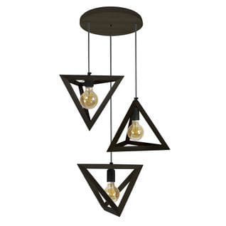 Lustre 3 Suspensions, Pyramides Bois Noir 100 Cm.