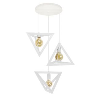 Lustre 3 Suspensions, Pyramides Bois Blanc 100 Cm.