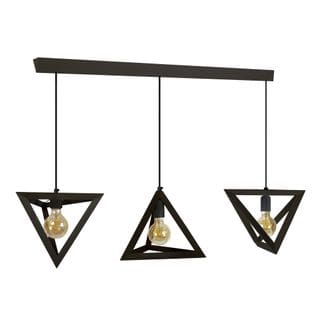 Lustre Barre 3 Suspensions, Pyramides Bois Noir 100 Cm.