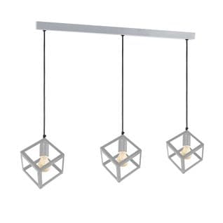 Lustre Barre 3 Suspensions Cube Métal Gris 100 Cm.