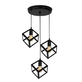 Lustre  3 Suspensions Cube Métal Noir 100 Cm.