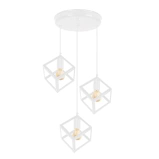 Lustre  3 Suspensions Cube Métal Blanc 100 Cm.