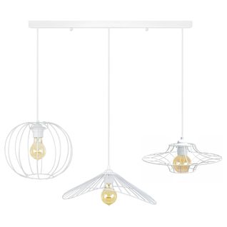 Lustre Barre 3 Pendels Ovni Filaire Blanc 95 Cm..