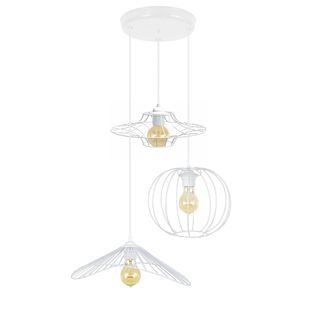 Lustre 3 Pendels Ovni Filaire Blanc 95 Cm..