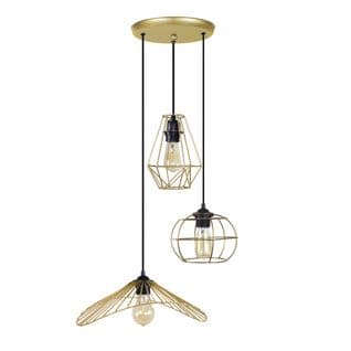 Lustre  3 Pendels Ovni Filaire Doré 95 Cm..