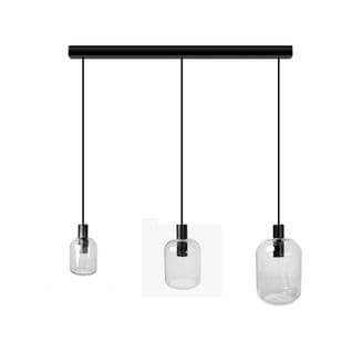 Lustre Barre Noir 3 Pendels Verre Transparent 100 Cm..