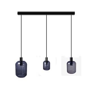 Lustre Barre Noir 3 Pendels Verre Bleu 100 Cm..