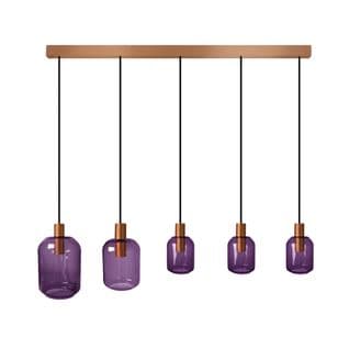 Lustre Barre Cuivre 5 Pendels Verre Multicolore 100 Cm..