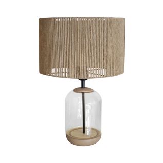 Lampe De Chevet Cylindre Bois,verre,transparent,fillage Jute  53cm.