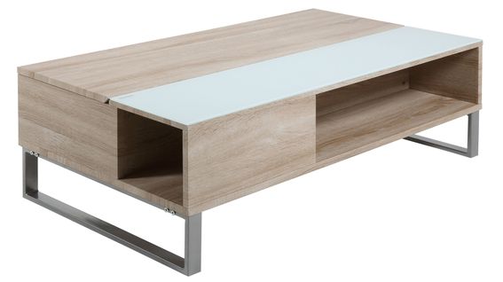 Table basse plateau relevable AZALEA Blanc et imitation chêne