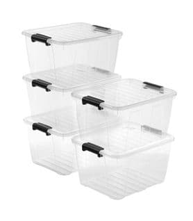 Lot De 5 Boîtes De Rangement 30l - Plastique Transparent