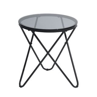 Table Basse Ronde En Métal En Verre Trempé Industriel Noire 45x45x50 cm