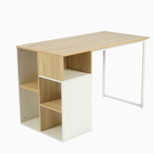 Bureau  scandinave moderne avec étagères rangement blanc et bois de chêne Robuste et Spacieux