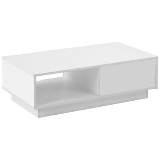 Table Basse Moderne Haute Brillance Rectangulaire Blanche Avec Lumière LED 95 X 55 X 32 Cm