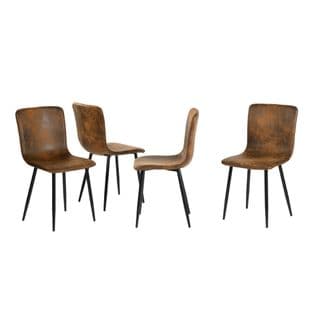 Lot De 4 Chaises De Salle à Manger Vintage Marron Suède Pied Noir