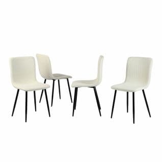 Lot De 4 Chaises De Salle à Manger Tissu Bouclette Blanc Pied Noir