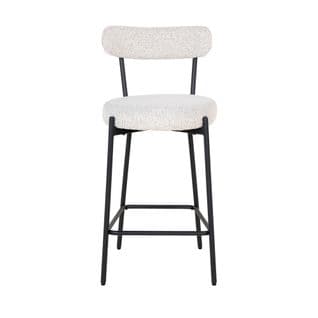 Badalona - Tabouret De Bar En Tissu Bouclette Et Métal 65cm - Couleur - Ecru